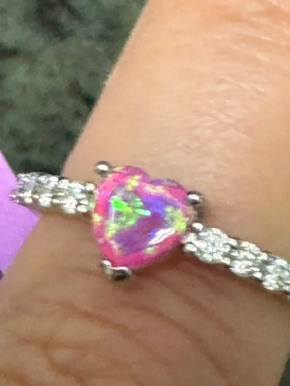 925 Silver 0.24 CT Moissanite & Created Opal Ring w/Rhodium Plating - Size 7 NWT
